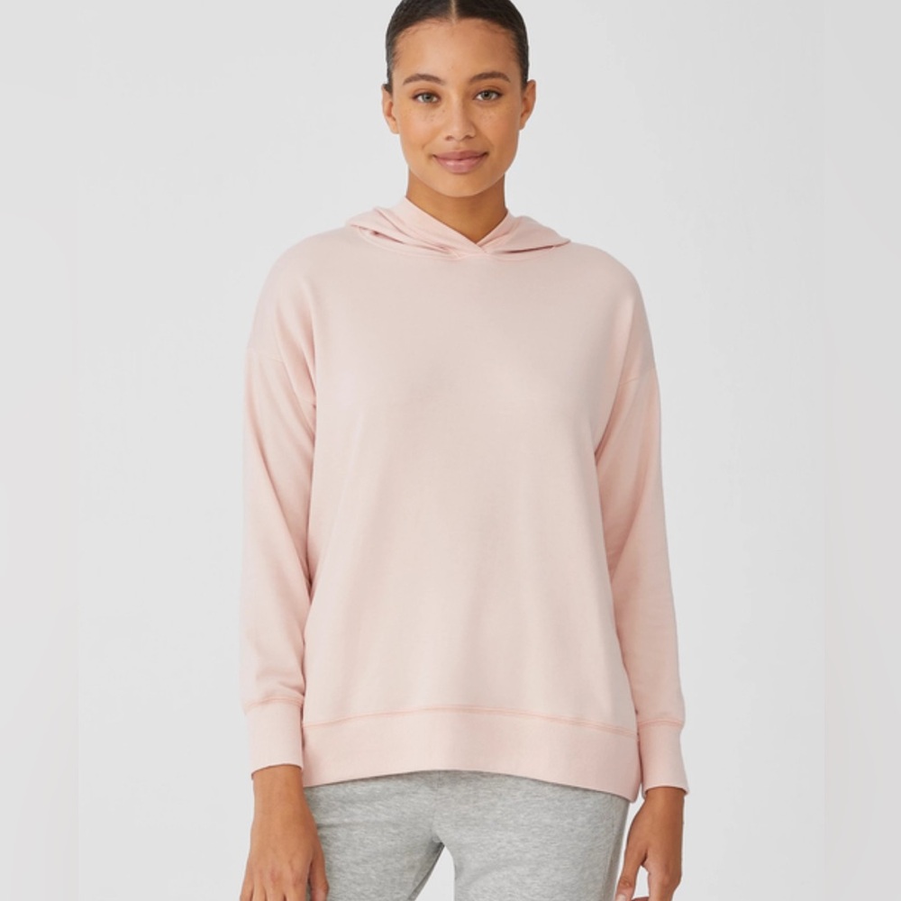 Eileen Fisher Cozy Brushed Terry Hug Hooded‎ Top light Pink Women’s M